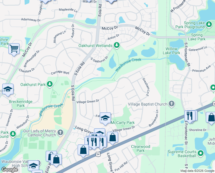 map of restaurants, bars, coffee shops, grocery stores, and more near 3070 Compton Road in Aurora