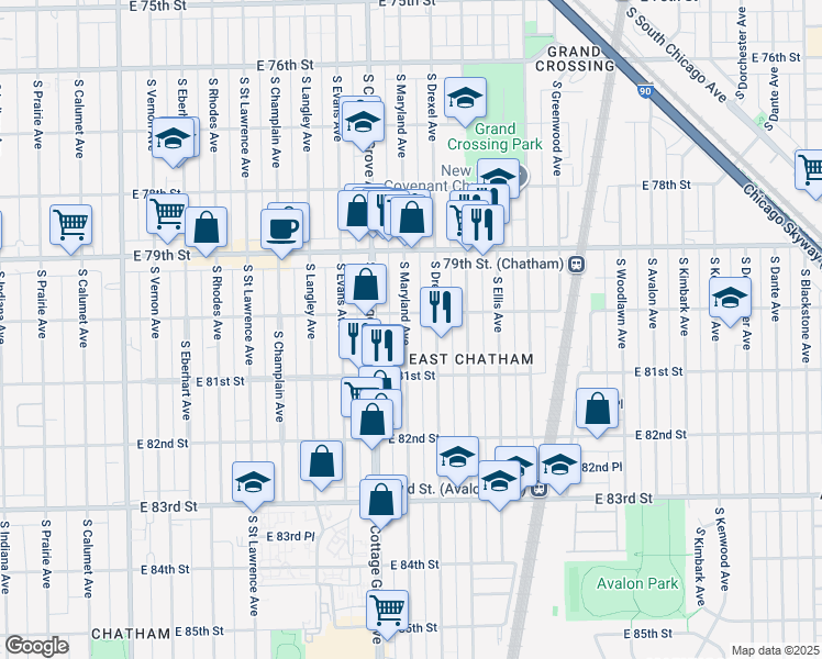 map of restaurants, bars, coffee shops, grocery stores, and more near in Chicago