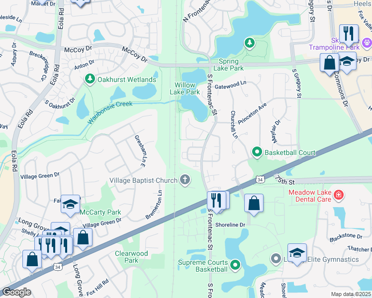 map of restaurants, bars, coffee shops, grocery stores, and more near 3469 Saint Barthelemy Lane in Aurora