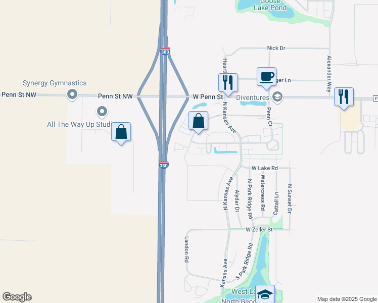 map of restaurants, bars, coffee shops, grocery stores, and more near 480 Madison Avenue in North Liberty