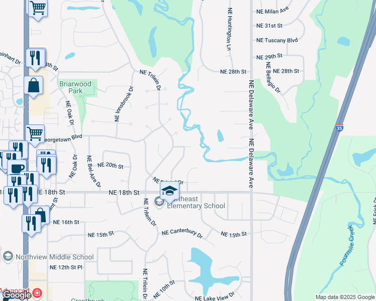 map of restaurants, bars, coffee shops, grocery stores, and more near 714 Northeast Castleton Court in Ankeny