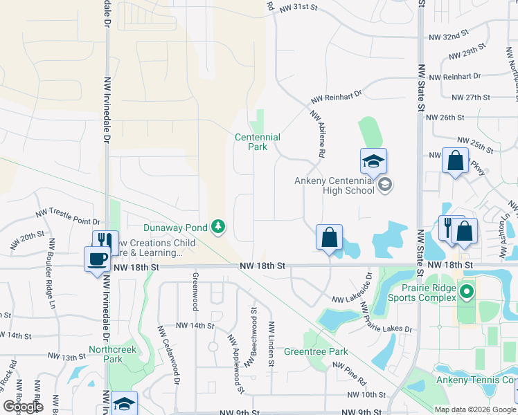 map of restaurants, bars, coffee shops, grocery stores, and more near 2021 Northwest Beechwood Street in Ankeny