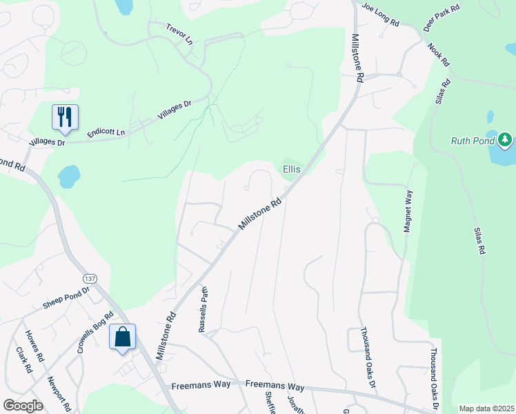 map of restaurants, bars, coffee shops, grocery stores, and more near 960 Millstone Road in Brewster