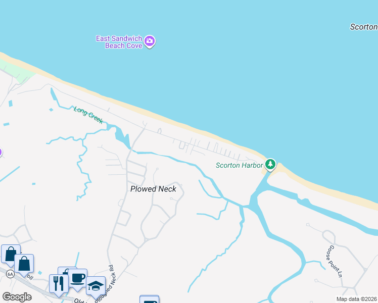 map of restaurants, bars, coffee shops, grocery stores, and more near 174 North Shore Boulevard in Sandwich