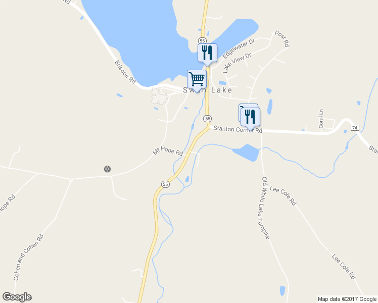 map of restaurants, bars, coffee shops, grocery stores, and more near 4296 Highway 55 in Swan Lake