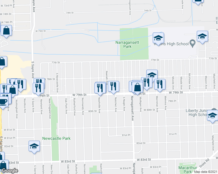 map of restaurants, bars, coffee shops, grocery stores, and more near 7827 Neenah Avenue in Burbank