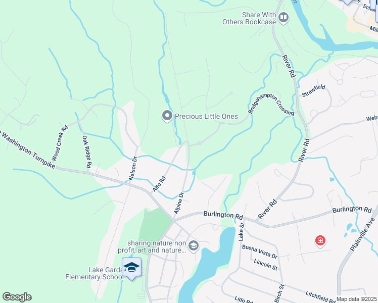 map of restaurants, bars, coffee shops, grocery stores, and more near 61 Alpine Drive in Burlington