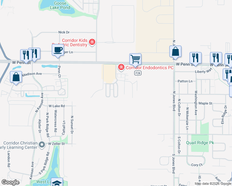map of restaurants, bars, coffee shops, grocery stores, and more near 473 Cambria Drive in North Liberty