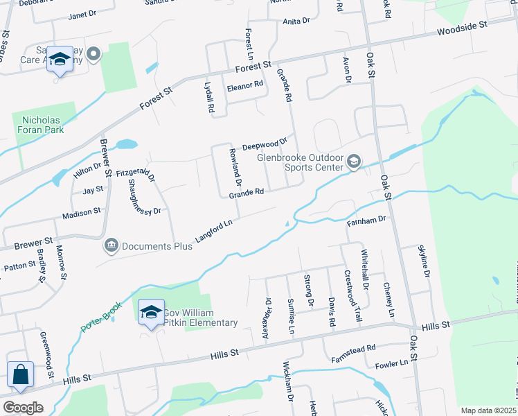 map of restaurants, bars, coffee shops, grocery stores, and more near 188 Langford Lane in East Hartford