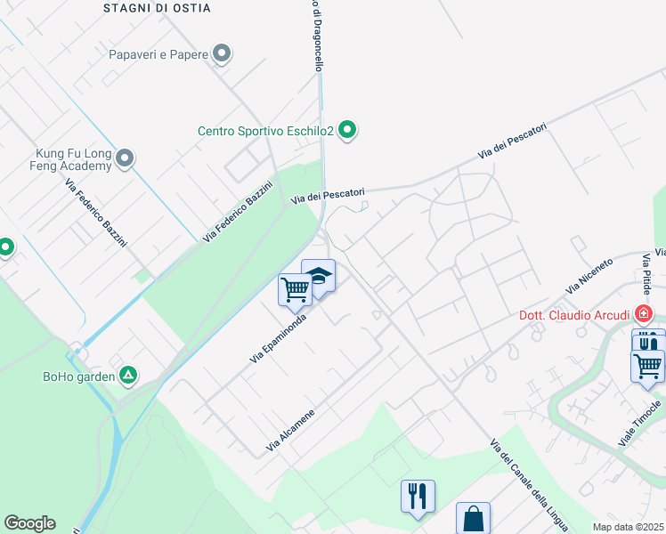 map of restaurants, bars, coffee shops, grocery stores, and more near 20 Via del Canale della Lingua in Rome