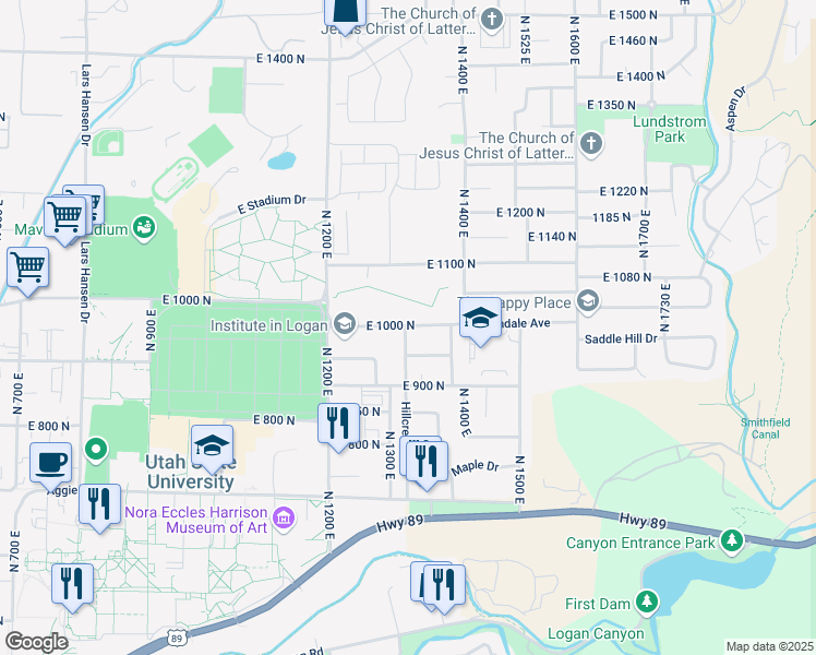 map of restaurants, bars, coffee shops, grocery stores, and more near in Logan