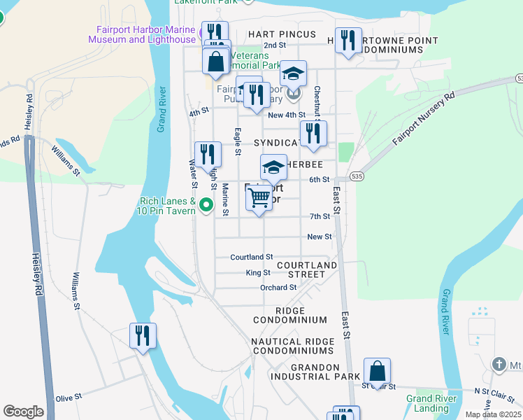 map of restaurants, bars, coffee shops, grocery stores, and more near in Fairport Harbor