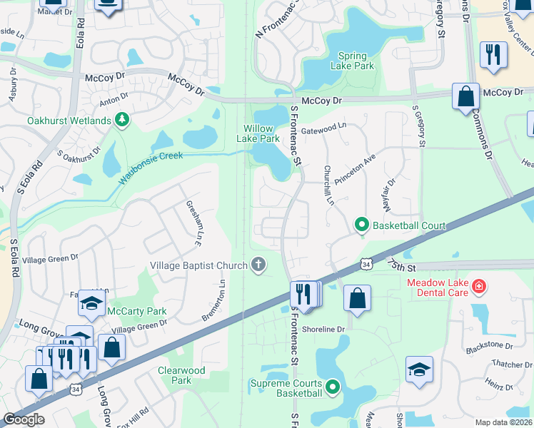 map of restaurants, bars, coffee shops, grocery stores, and more near 380 Echo Lane in Aurora