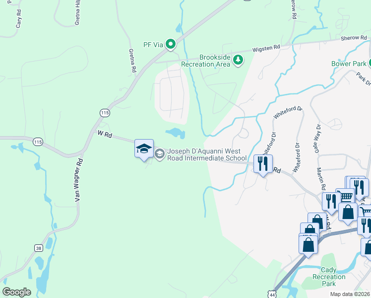 map of restaurants, bars, coffee shops, grocery stores, and more near 160 West Road in Pleasant Valley