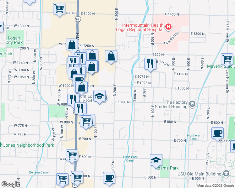 map of restaurants, bars, coffee shops, grocery stores, and more near in Logan