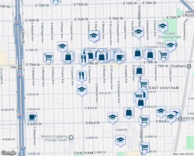 map of restaurants, bars, coffee shops, grocery stores, and more near 464 E 80th St in Chicago