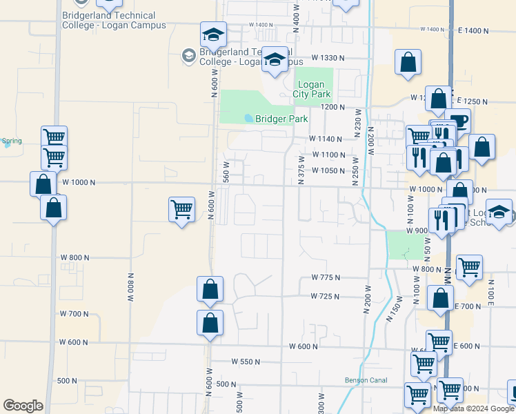 map of restaurants, bars, coffee shops, grocery stores, and more near 948 North 480 West in Logan