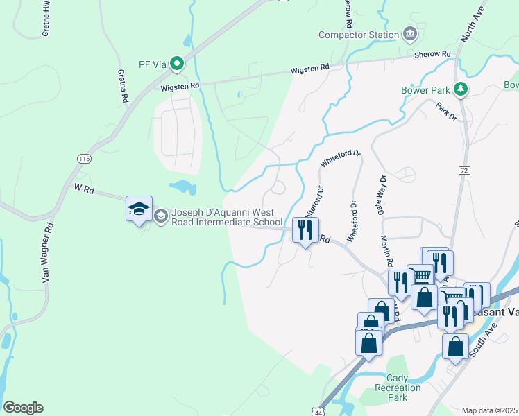 map of restaurants, bars, coffee shops, grocery stores, and more near 10312 Brookside Road in Pleasant Valley