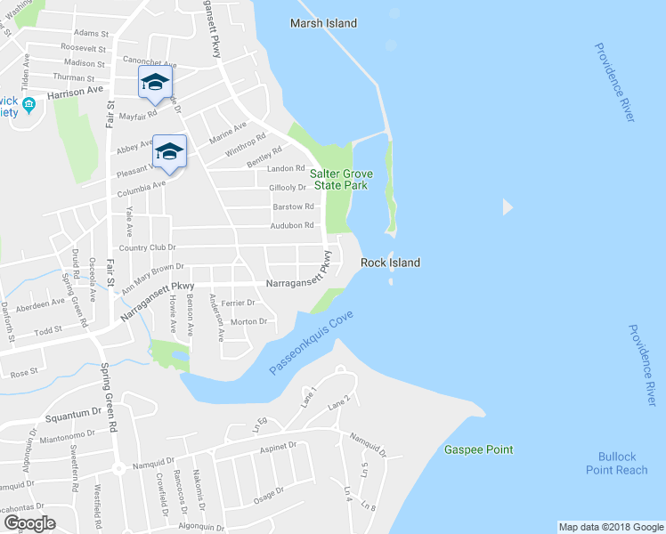 map of restaurants, bars, coffee shops, grocery stores, and more near 6 General Hawkins Drive in Warwick