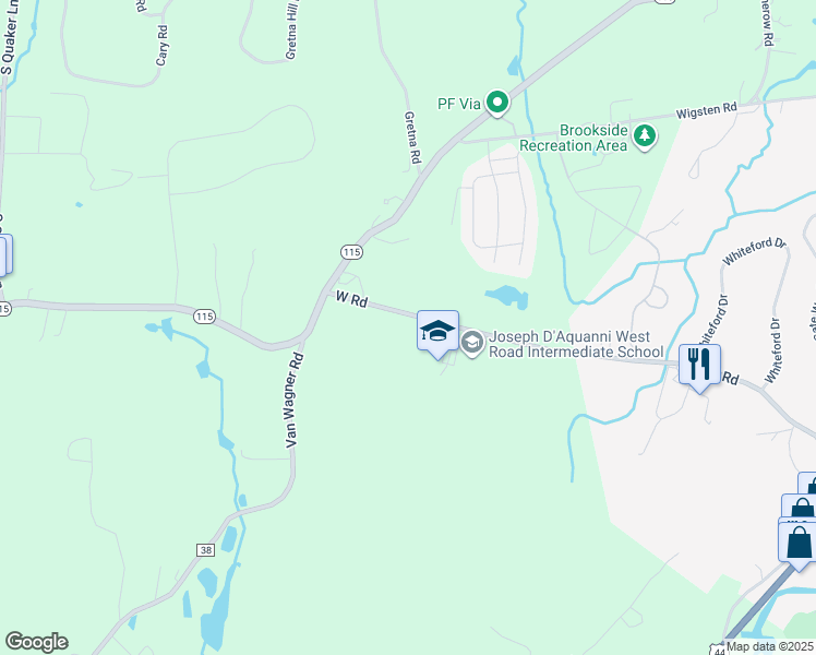 map of restaurants, bars, coffee shops, grocery stores, and more near 215 West Road in Pleasant Valley