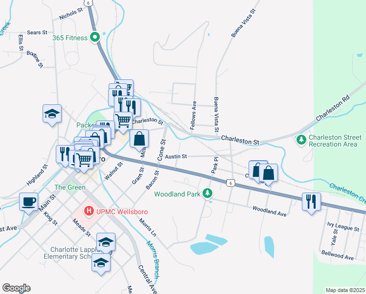 map of restaurants, bars, coffee shops, grocery stores, and more near 10 Bache Street in Wellsboro