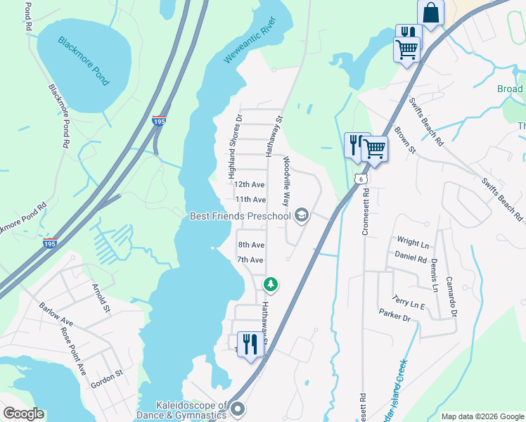 map of restaurants, bars, coffee shops, grocery stores, and more near 78 Hathaway Street in Wareham
