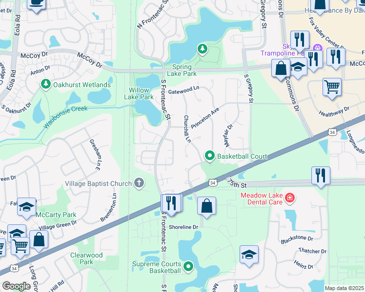 map of restaurants, bars, coffee shops, grocery stores, and more near 3560 Fairfax Court West in Aurora