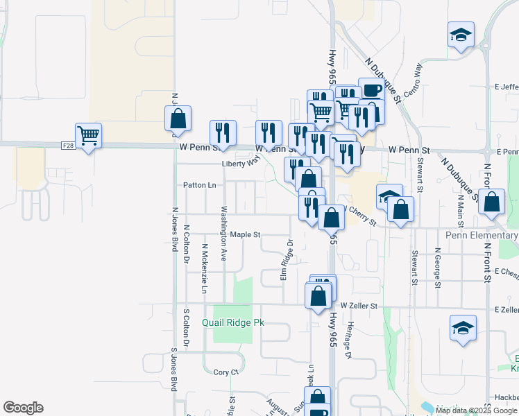 map of restaurants, bars, coffee shops, grocery stores, and more near 870 West Cherry Street in North Liberty