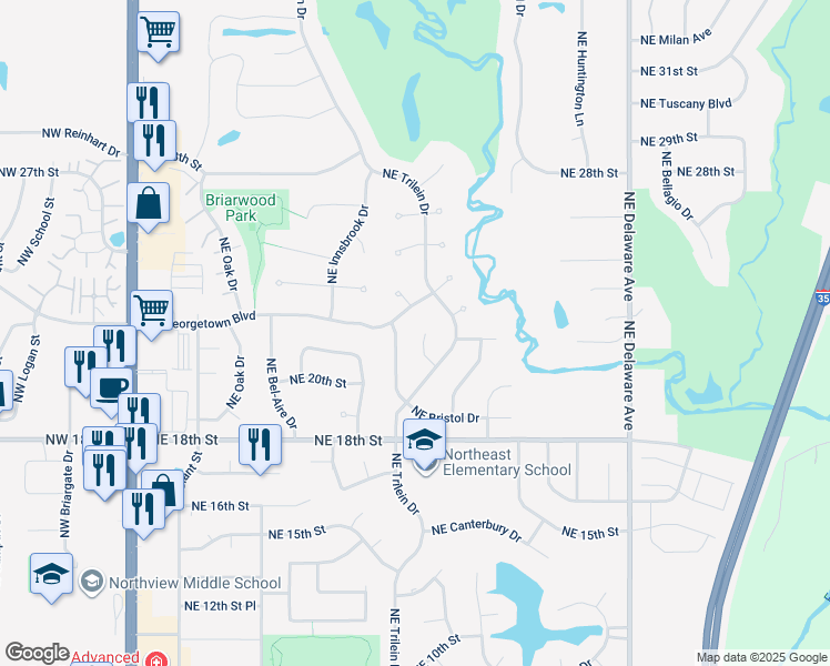 map of restaurants, bars, coffee shops, grocery stores, and more near 2110 Northeast Garland Court in Ankeny