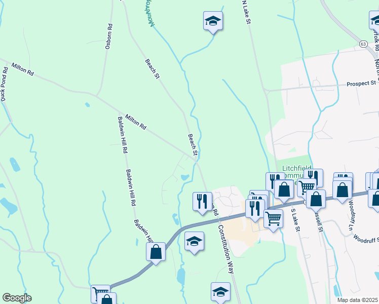 map of restaurants, bars, coffee shops, grocery stores, and more near 49 Milton Road in Litchfield