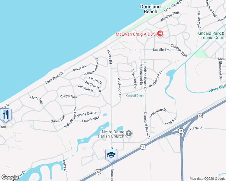 map of restaurants, bars, coffee shops, grocery stores, and more near 303 Moore Road in Long Beach