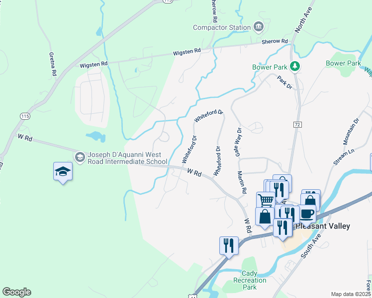 map of restaurants, bars, coffee shops, grocery stores, and more near 15 Whiteford Drive in Pleasant Valley