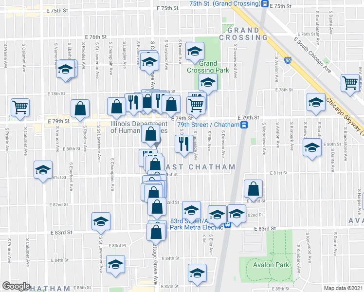 map of restaurants, bars, coffee shops, grocery stores, and more near in Chicago