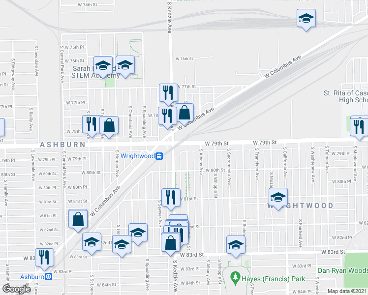 map of restaurants, bars, coffee shops, grocery stores, and more near in Chicago