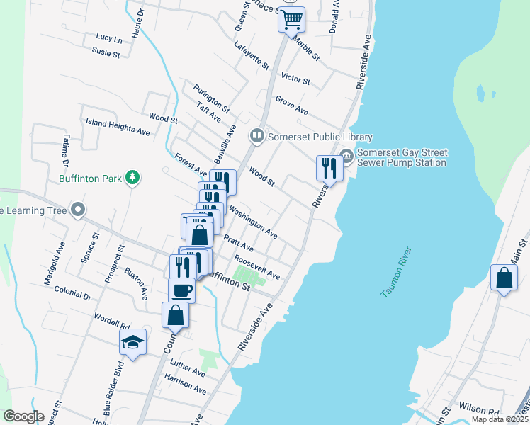 map of restaurants, bars, coffee shops, grocery stores, and more near 41 Charlotte Street in Somerset