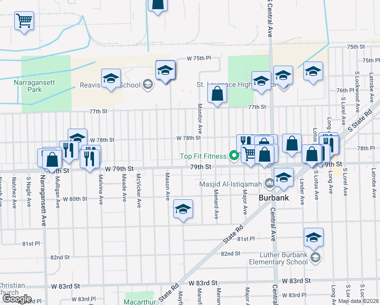 map of restaurants, bars, coffee shops, grocery stores, and more near 7825 Mayfield Avenue in Burbank