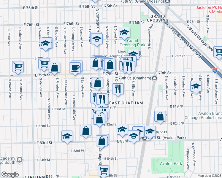 map of restaurants, bars, coffee shops, grocery stores, and more near in Chicago