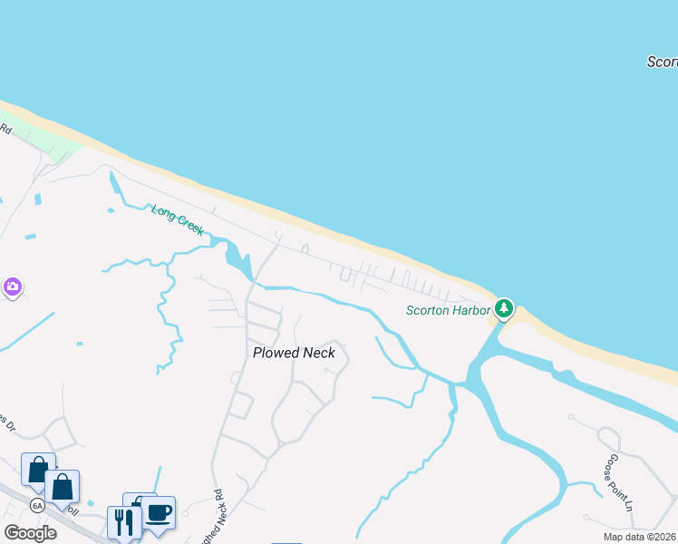 map of restaurants, bars, coffee shops, grocery stores, and more near 168 North Shore Boulevard in Sandwich