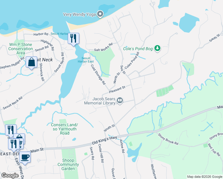 map of restaurants, bars, coffee shops, grocery stores, and more near 40 Pleasant Street in Dennis