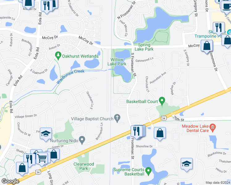map of restaurants, bars, coffee shops, grocery stores, and more near 3469 Saint Barthelemy Lane in Aurora