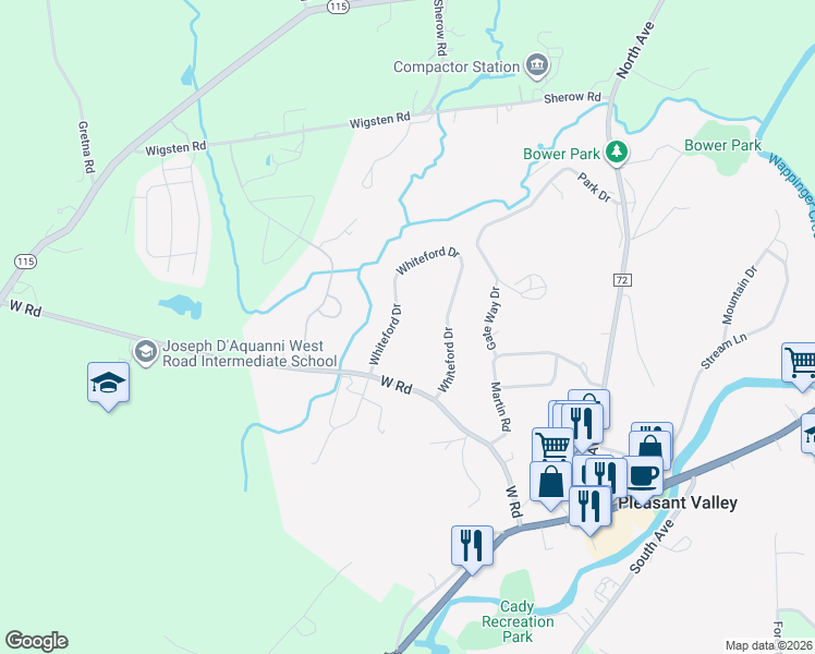 map of restaurants, bars, coffee shops, grocery stores, and more near 22 Whiteford Dr in Pleasant Valley