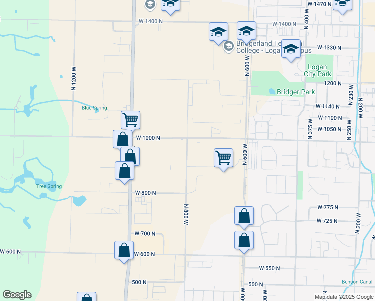 map of restaurants, bars, coffee shops, grocery stores, and more near 900-1000 North 800 West in Logan