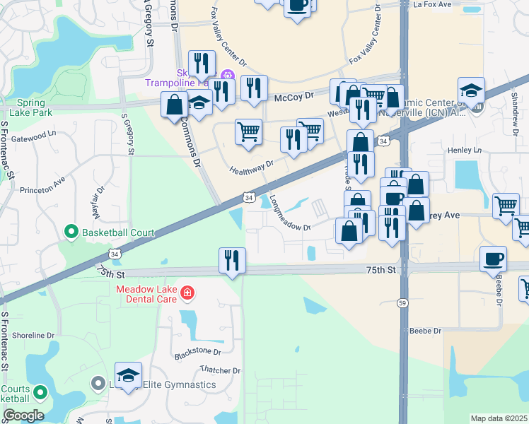 map of restaurants, bars, coffee shops, grocery stores, and more near 4098 Chesapeake Drive in Aurora