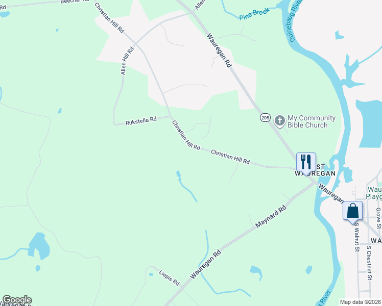 map of restaurants, bars, coffee shops, grocery stores, and more near 279 Christian Hill Road in Brooklyn