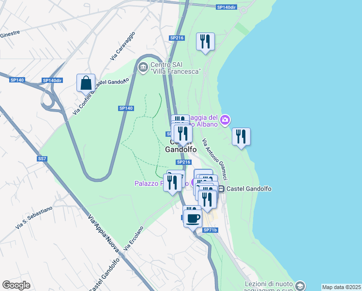map of restaurants, bars, coffee shops, grocery stores, and more near in Castel Gandolfo
