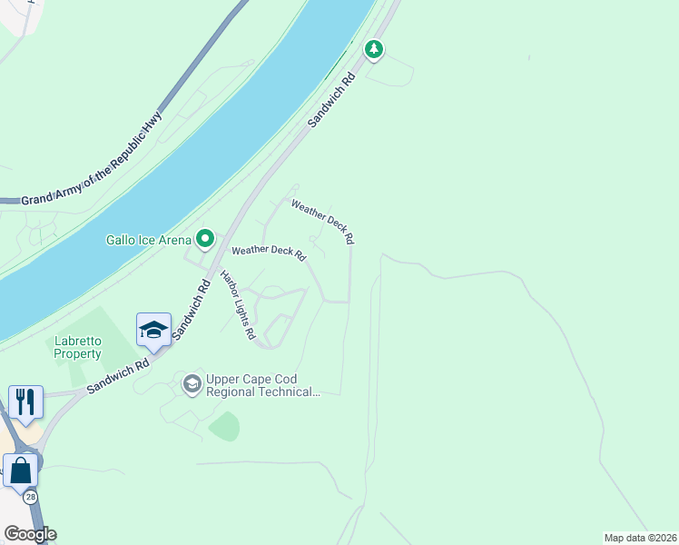 map of restaurants, bars, coffee shops, grocery stores, and more near 29 Weather Deck Road in Bourne