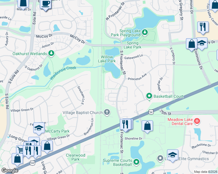 map of restaurants, bars, coffee shops, grocery stores, and more near 380 Echo Lane in Aurora