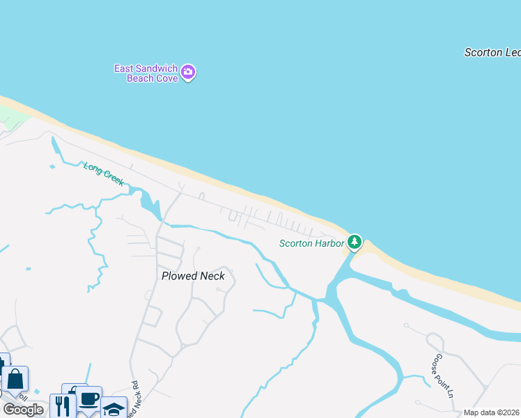 map of restaurants, bars, coffee shops, grocery stores, and more near 185 A North Shore Boulevard in Sandwich