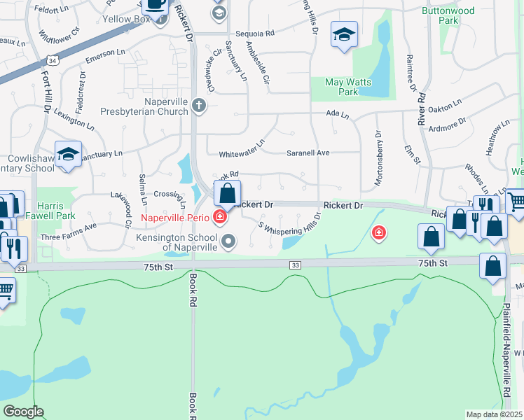 map of restaurants, bars, coffee shops, grocery stores, and more near 1128 Estes Court in Naperville