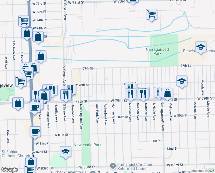 map of restaurants, bars, coffee shops, grocery stores, and more near 7816 Rutherford Avenue in Burbank